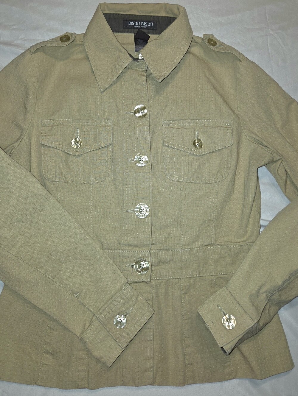 Bisou Bisou Olive-Tan Utility Button Jacket Young Girls 8